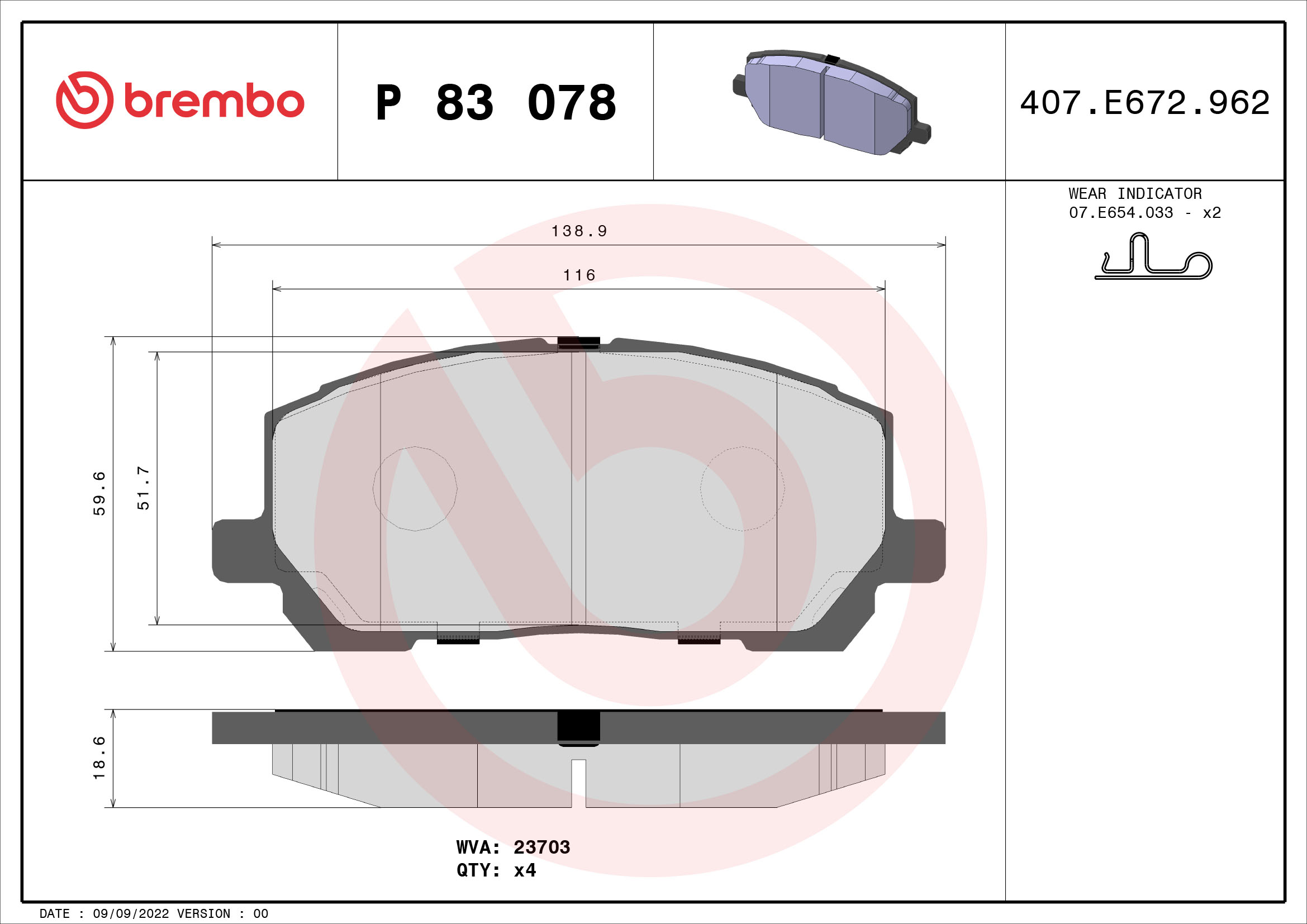 A.B.S. P 83 078 BREMBO Bremsbelagsatz, Scheibenbremse